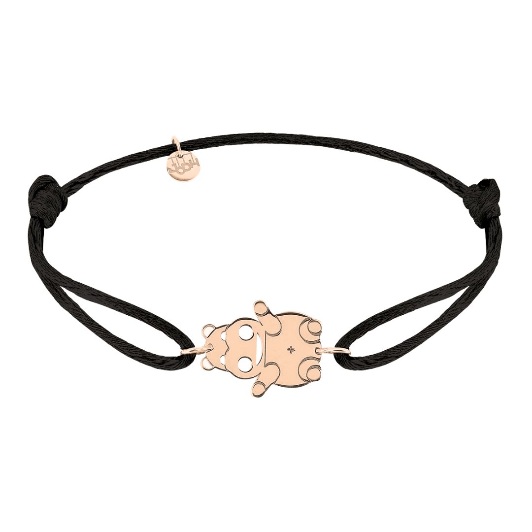 Bracelet cordon Hippopotame Or rose 18 carats noir