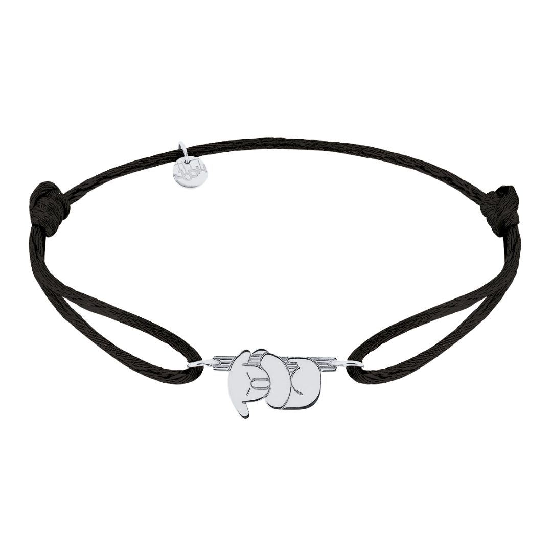 Bracelet cordon koala Or blanc 18 carats noir
