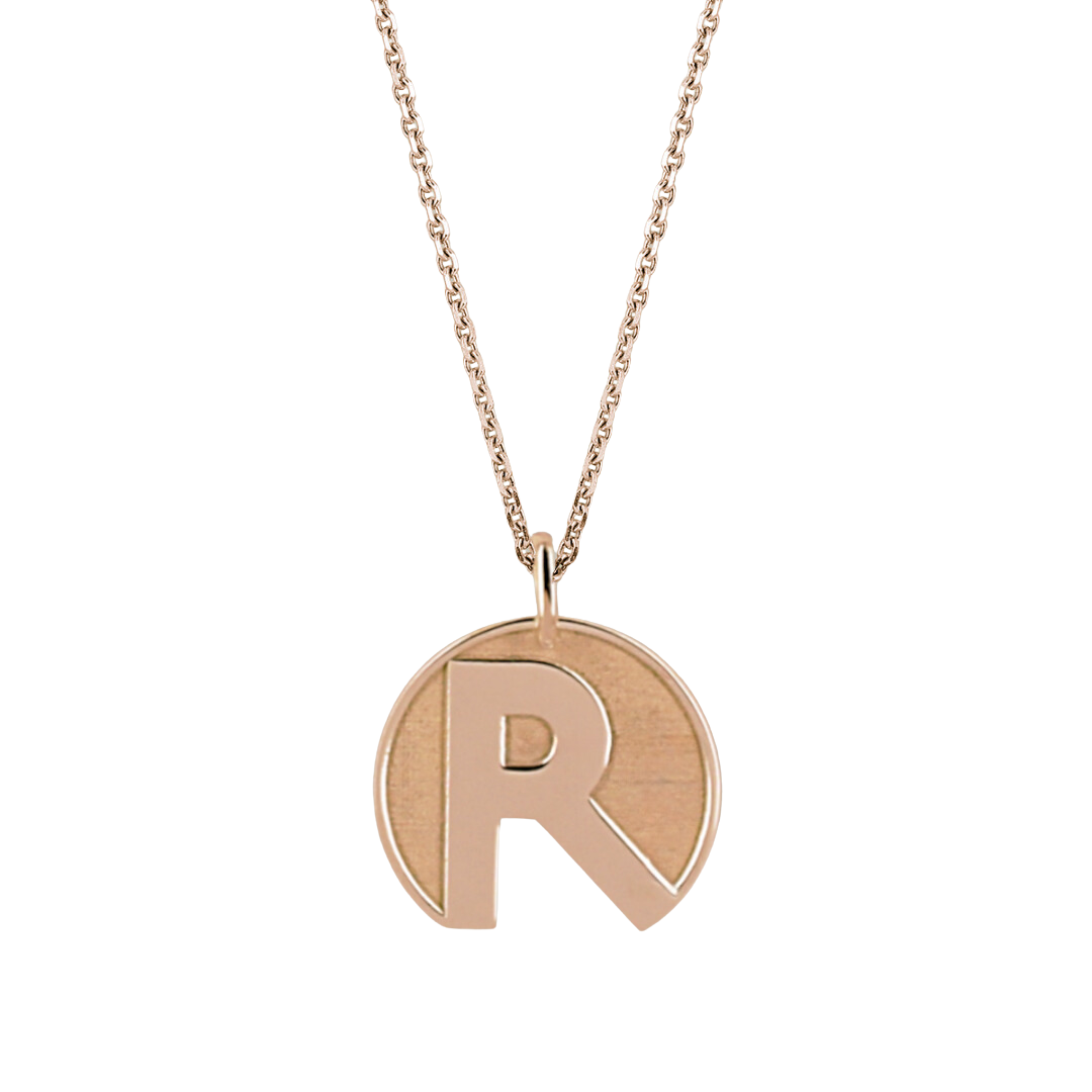 Pendentif lettre R or 18 carats OR ROSE