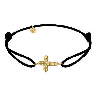 bracelet cordon croix facette en or jaune