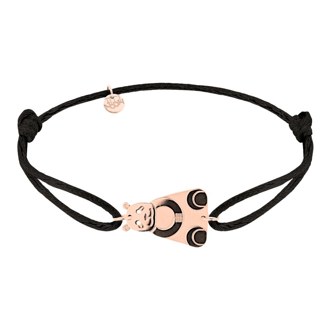 Bracelet cordon Panda Or rose 18 carats noir