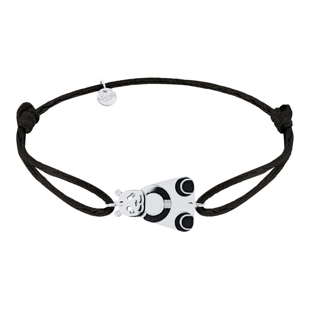 Bracelet cordon panda Or blanc 18 carats noir
