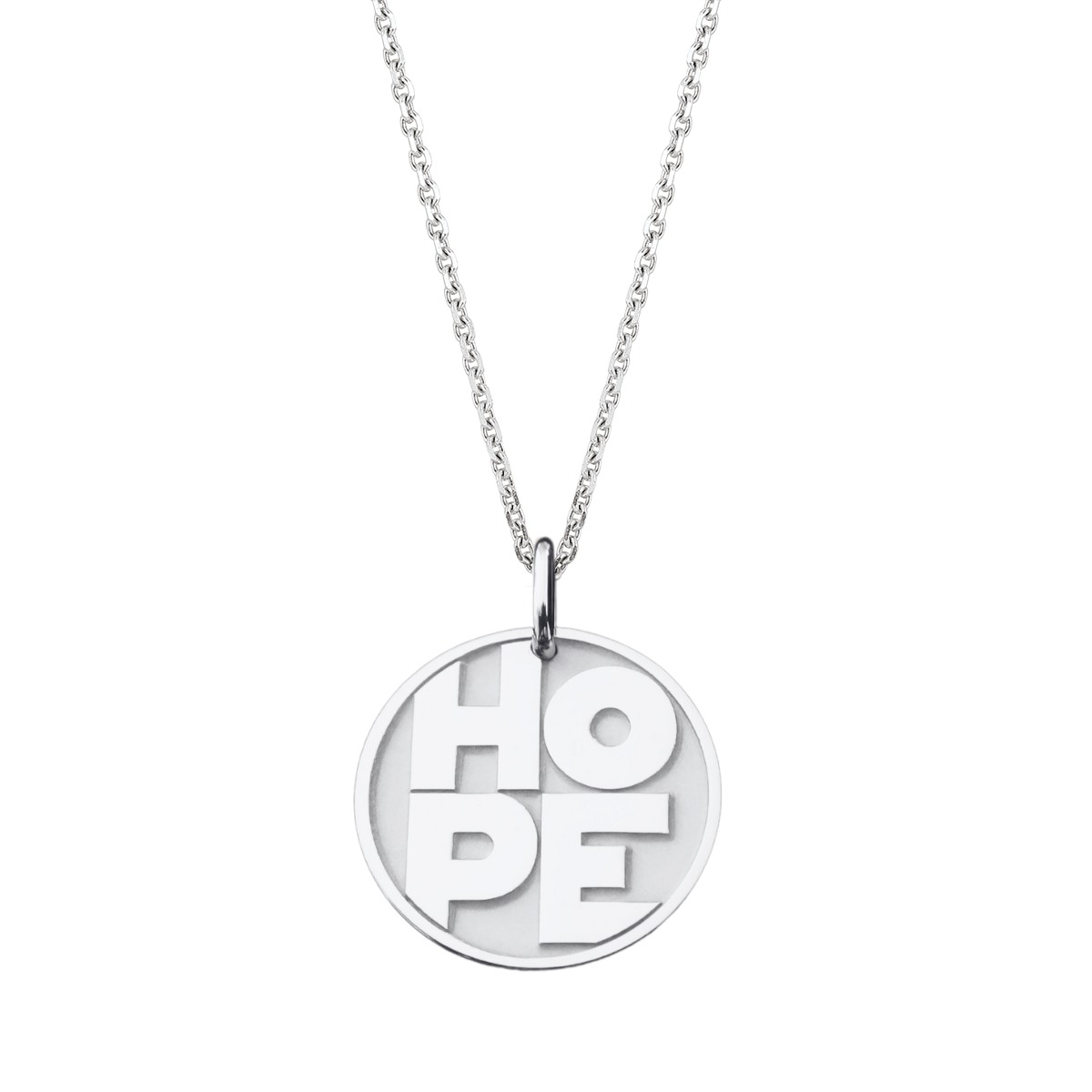 pendentif medaille hope, espoir or blanc 18 carats